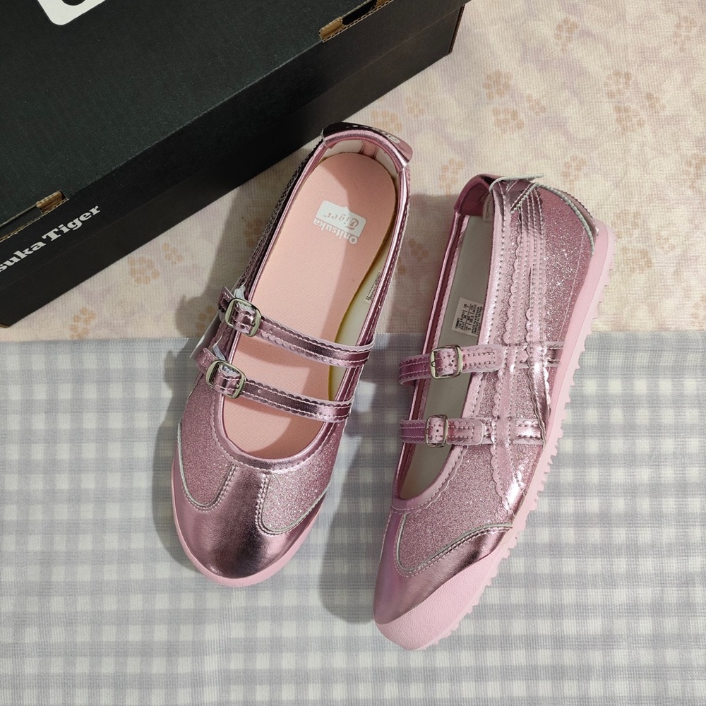 Onitsuka Tiger by Asics Metallic Pink Double-Strap Mary Jane Flats